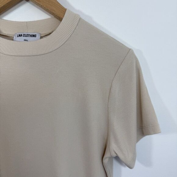 LNA Womens Crew Neck Ribbed Long Sleeve Crop Top Light Beige Size XS - Picture 4 of 8